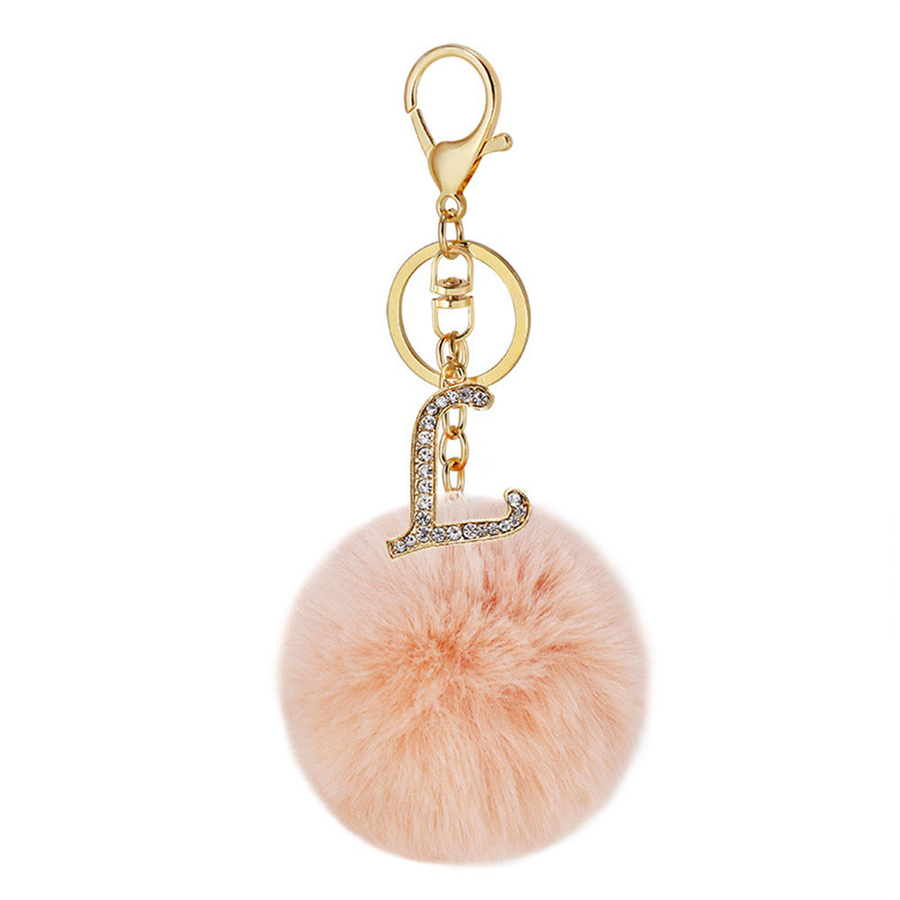 Wholesale Zinc Alloy 26 English Alphabet Hair Ball Keychain